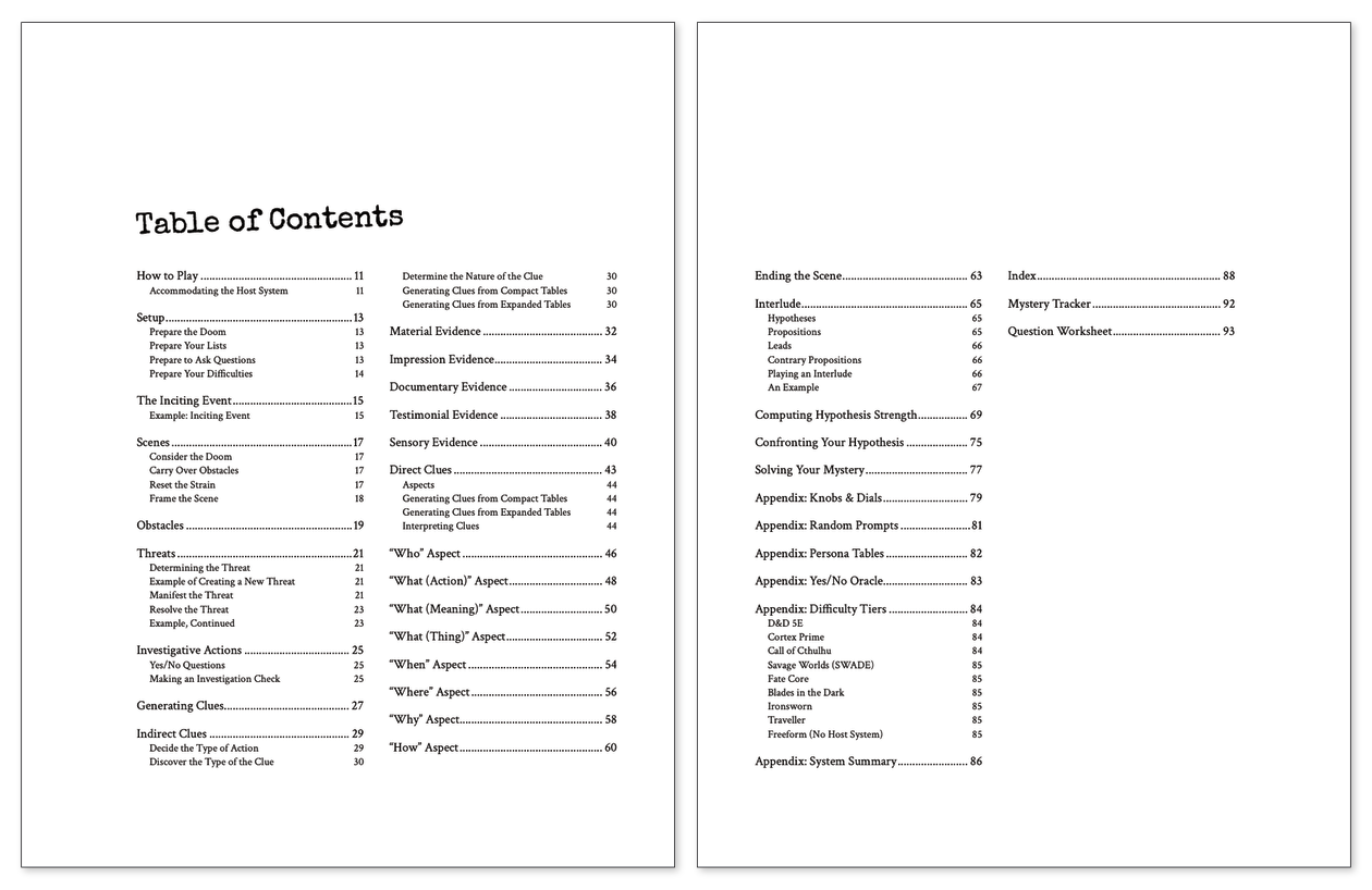 The table of contents for the full TOTWSaM rules