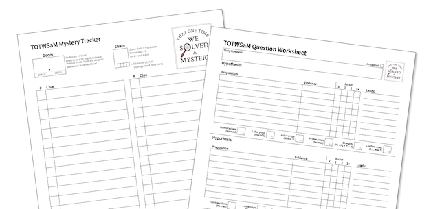 The mystery tracker and question worksheets used by TOTWSaM
